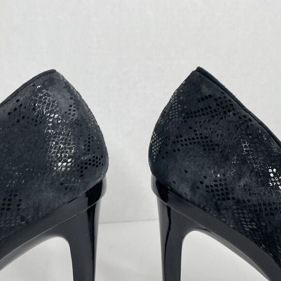 Charles Jourdan Black Snake Print Peep Toe Platform Stiletto Heels Size 11 - Picture 11 of 12